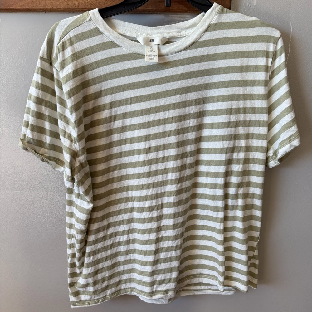 H&M Olive and White Striped Tee